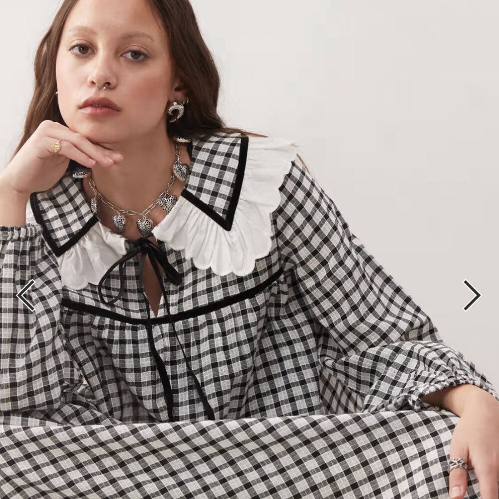 Reclaimed Vintage mini tea dress with collar in black and white plaid